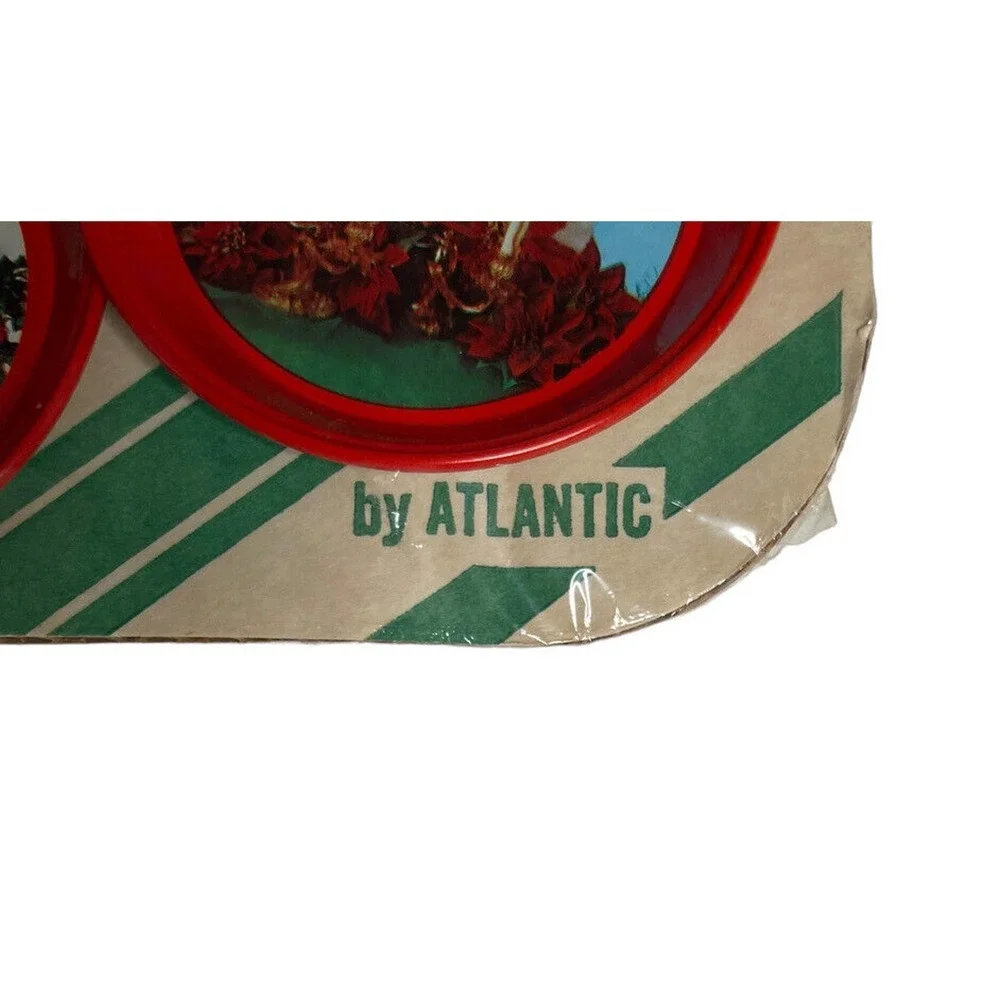 Vintage Atlantic Metal Red Christmas Round Serving Tray‎ and 6 Coasters SEALED